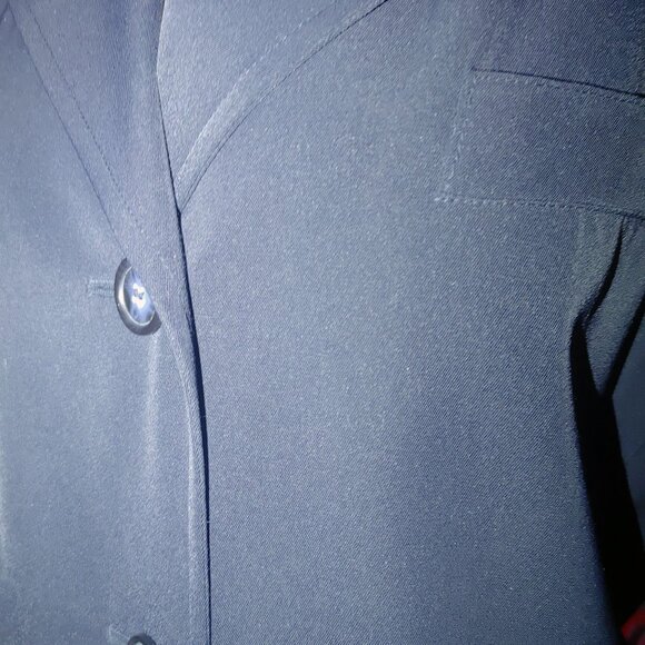 Large Dress Coat Jacqueline Ferrar Navy Blue Button Front Pockets Trench Coat - Picture 9 of 12